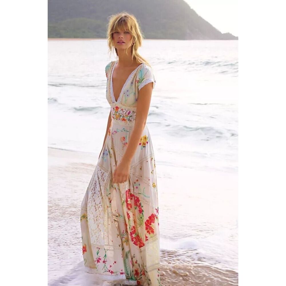 Free People Floral Maxi Dress - White and Red